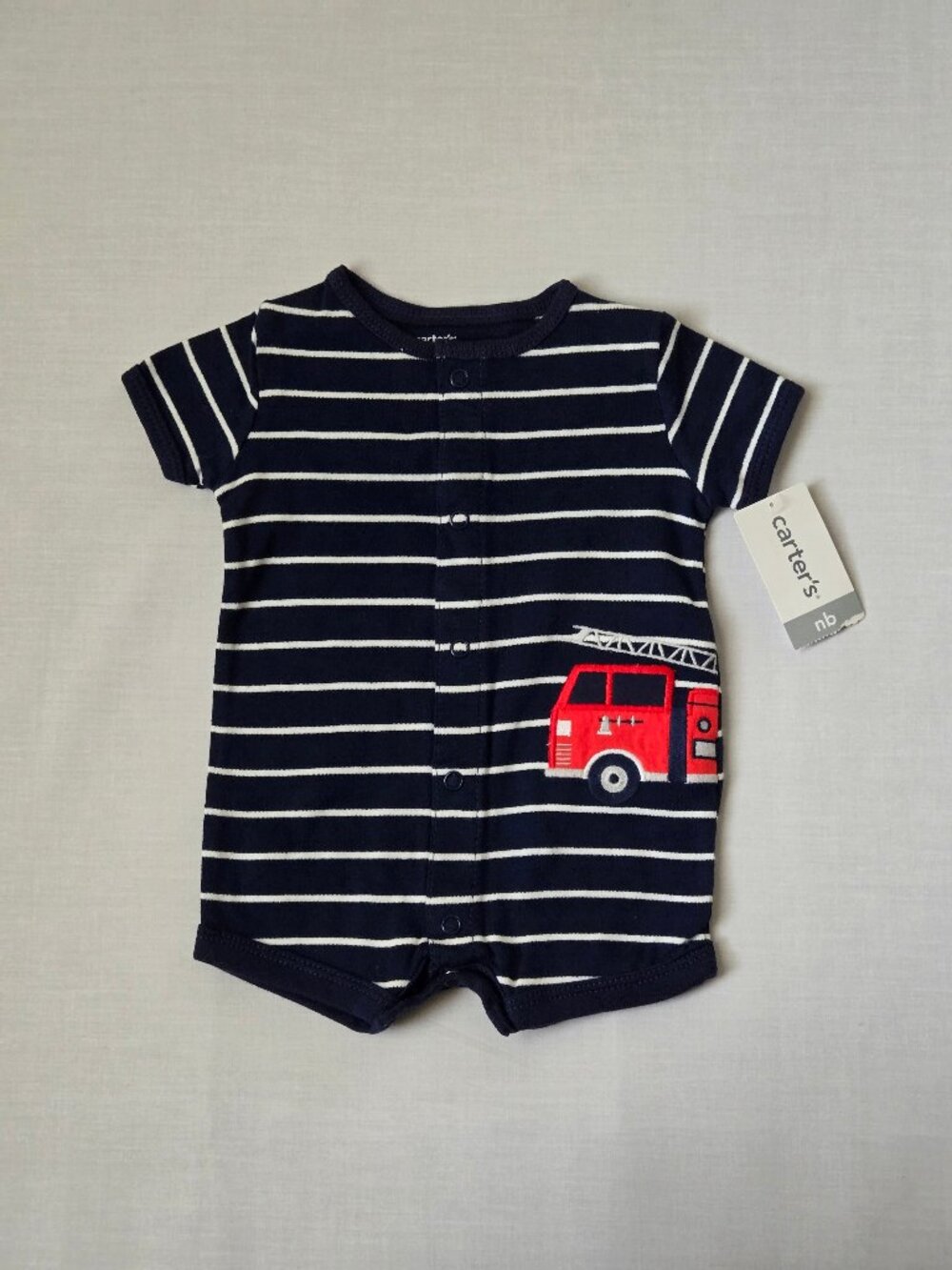 Carter’s Baby Boy Fire Truck Striped Romper Newborn NWT